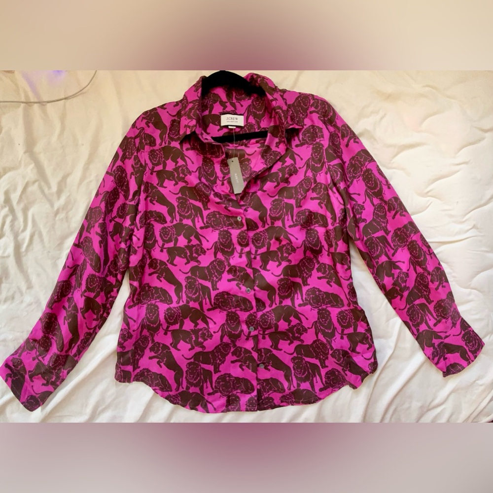 Sleep Lions print silk shirt by J. Crew.